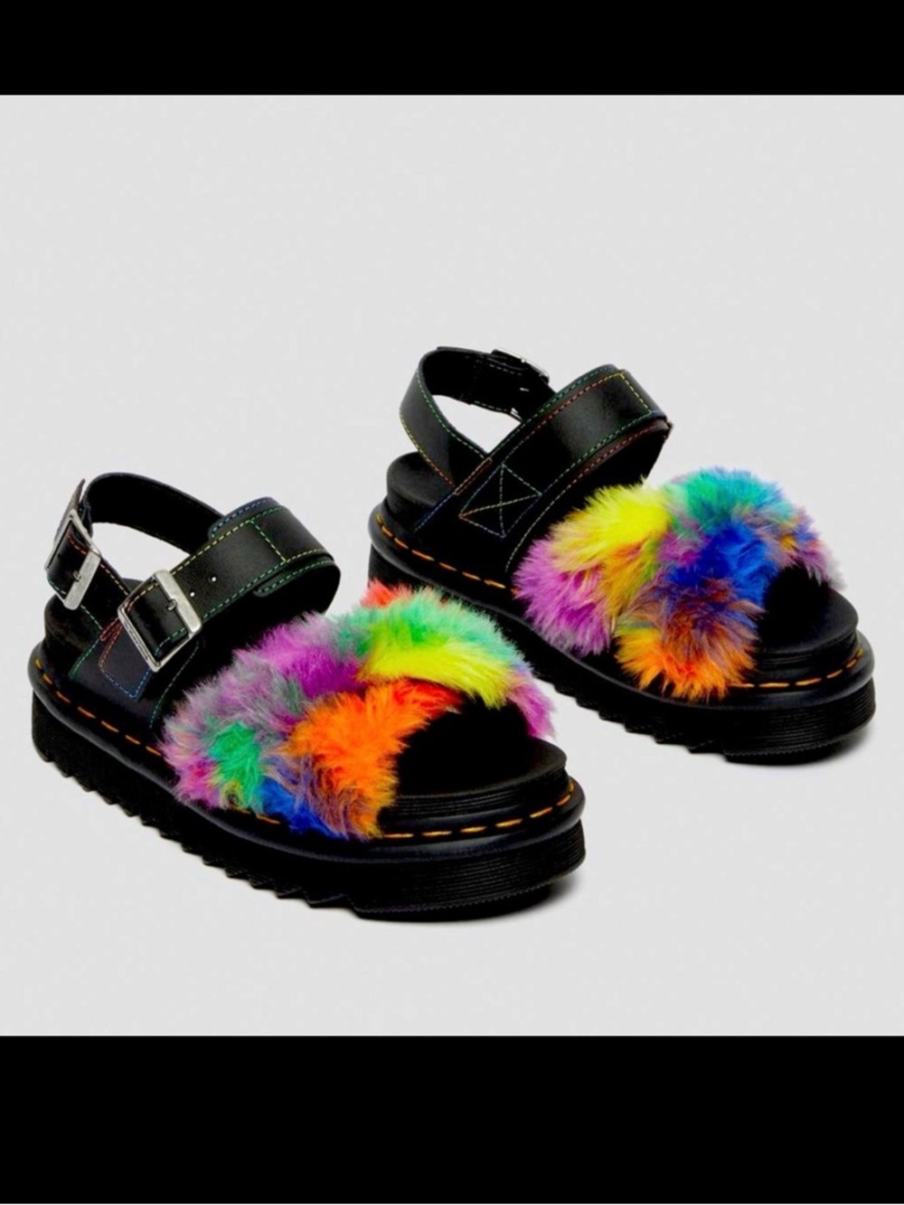 Dr. Martens Women’s Voss II Fluffy Fur Leather Platform Sandals Size 6 NEW